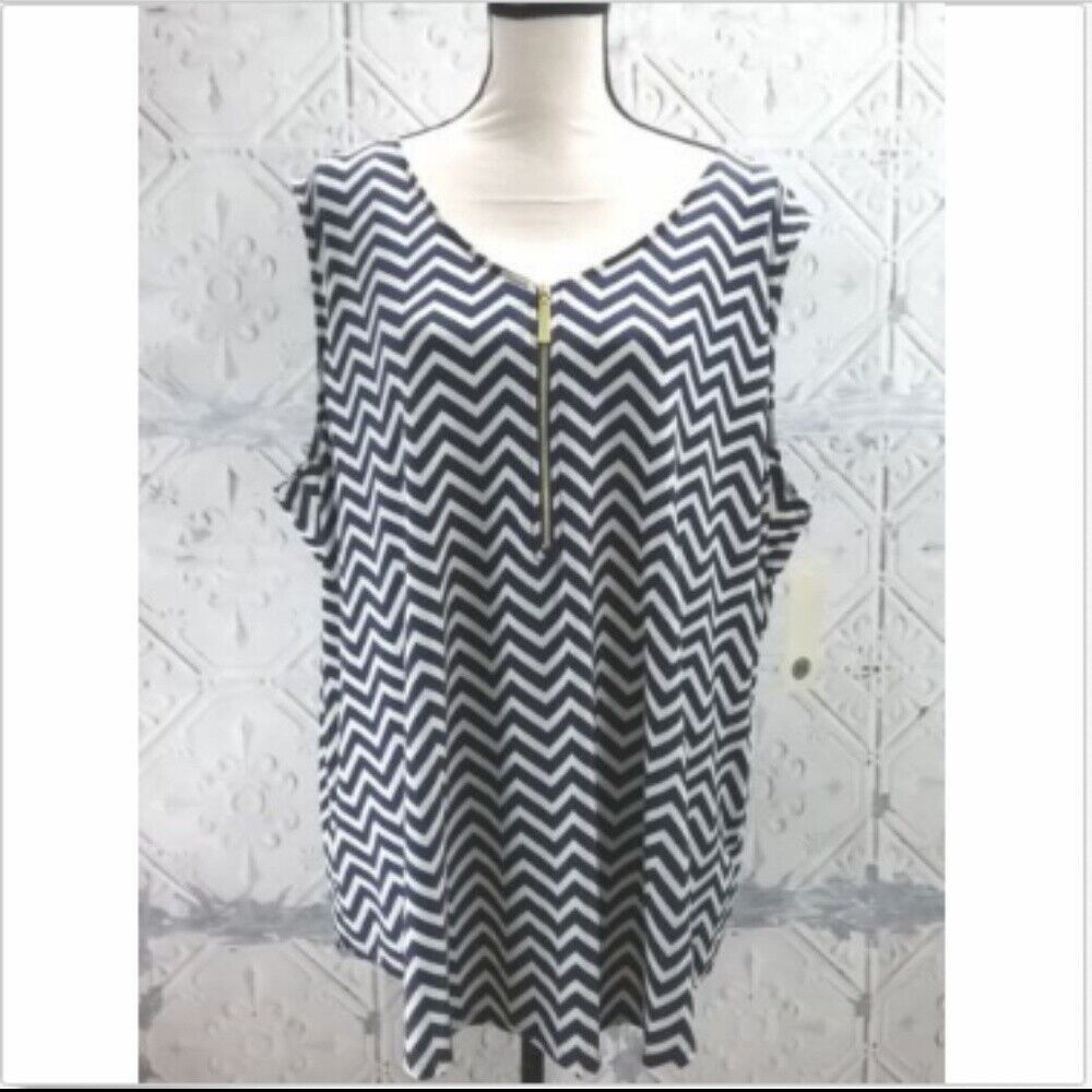 Tacera Womens Tank Top Sleeveless Shirt Navy Blue Chevron Size 3X